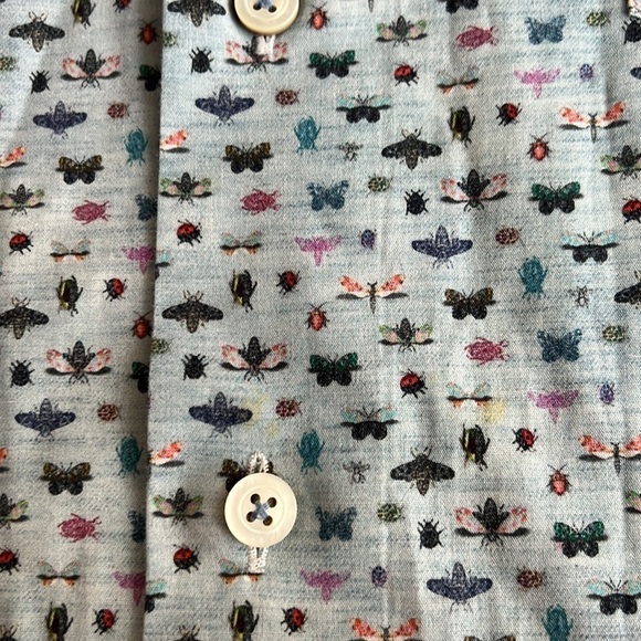 Calder Of Carmel Limited Edition Blue Insect Bug Print Button Down Shirt - Picture 6 of 11
